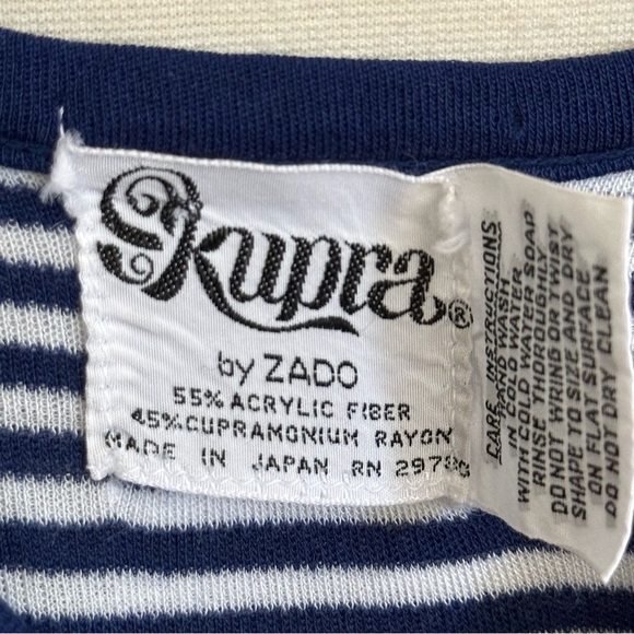 KUPRA by Zado Vintage Nautical Navy and White Stripe Knit Tank Top Made in Japan - Picture 7 of 11